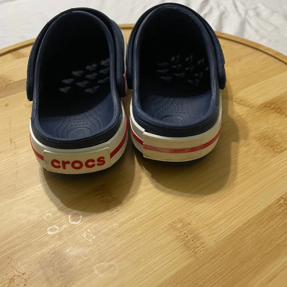 Crocs Clogs Kids‎ Size 8-9 Navy Blue Crocband Sporty Racing Stripe Slip On Shoes